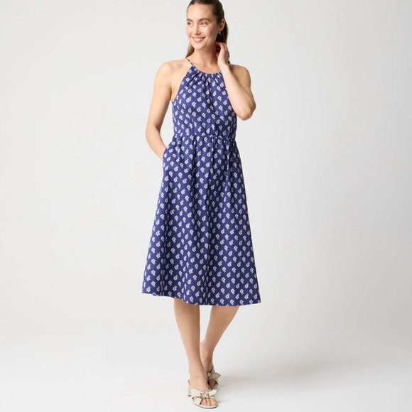 NWT J CREW Floral Midi Dress Womens 14T Navy White Whimsical Sundress Preppy - Picture 1 of 13